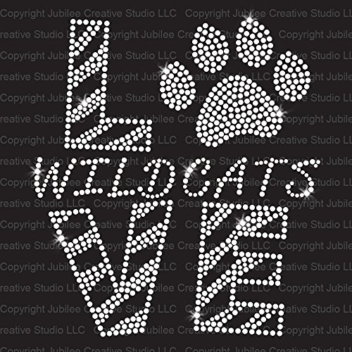 Product Cover Love Wildcats Clear Iron On Rhinestone Crystal T-Shirt Transfer by JCS Rhinestones