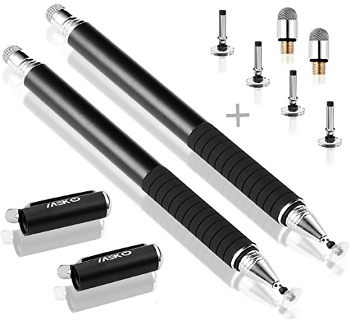 Product Cover MEKO Universal Stylus,[2 in 1 Precision Series] Disc Stylus Touch Screen Pens for All Capacitive Touch Screens Cell Phones, Tablets, Laptops Bundle with 6 Replacement Tips - (2 Pcs, Black/Black)