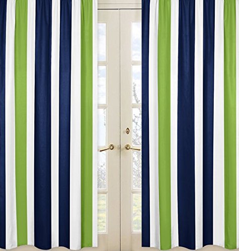 Product Cover Sweet Jojo Designs 2-Piece Navy Blue, Lime Green and White Window Treatment Panels for Stripe Collection
