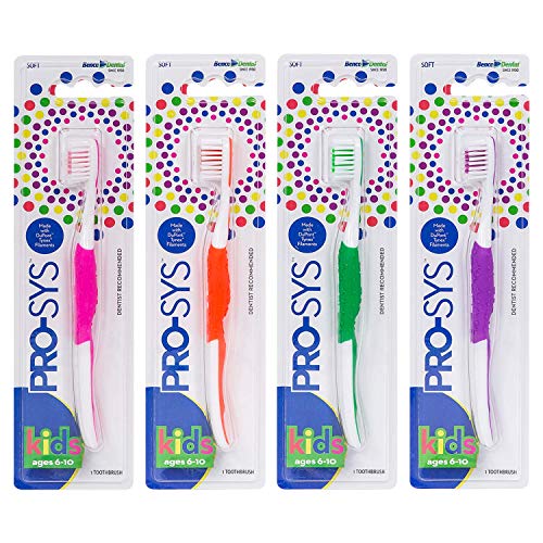 Product Cover PRO-SYS® Kids Toothbrush (Colorful 4-Pack) - Made with Soft DupontTM bristles (Ages 6-10 for Young Children)