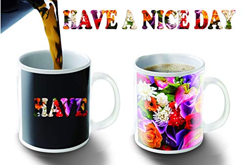 Product Cover Cortunex Heat Changing Mug With A Have A Nice Day Full Of Flowers Design Great Coffee Mug For Woman 11 Oz Ceramic Mug With A Gift Box Cute Mug For Woman