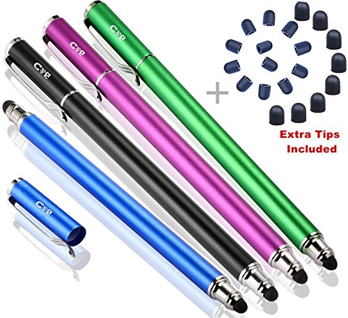 Product Cover Bargains Depot Capacitive Stylus/Styli 2-in-1 Universal Touch Screen Pen for All Touch Screen Tablets/Cell Phones with 20 Extra Replaceable Soft Rubber Tips (4 Pieces, Black/Blue/Purple/Green)