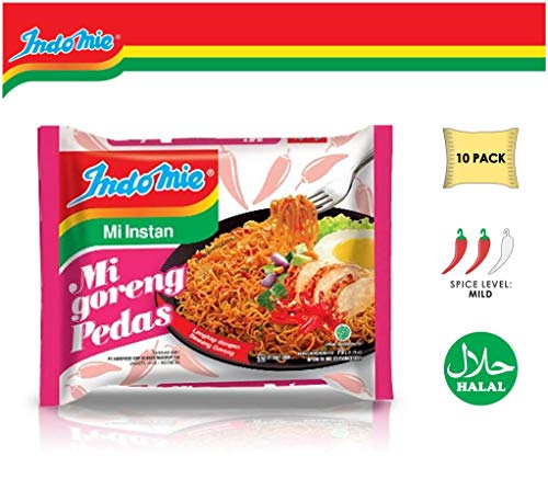 Product Cover Indomie Mi Goreng Instant Stir Fry Noodles, Halal Certified, Hot & Spicy / Pedas Flavor (Pack of 10)