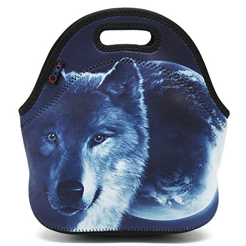 Product Cover ICOLOR Cool Wolf Boys Insulated Neoprene Lunch Bag Tote Handbag lunchbox Food Container Gourmet Tote Cooler warm Pouch For School work Office