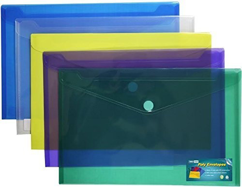 Product Cover Premium Poly Envelope with Velcro Closure, Legal Size-5pc Mix Colors Set-translucent, Water/tear Resistant