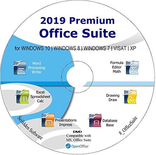 Product Cover Office Suite 2019 Alternative to Office Home Student and Business Compatible with Word, Excel, PowerPoint for Windows 10, 8.1 8 7 Vista XP by Apache OpenOffice ms Word ms Office (DVD-DISC)