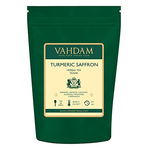 Product Cover VAHDAM, Turmeric Saffron Herbal Tea Loose Leaf (50 Cups)| INDIA'S MAGIC HERB | Blend Of Turmeric Tea, Saffron Tea & Fresh Spices | 100% NATURAL TISANE Tea | Brew as Hot or Iced Tea |3.53oz