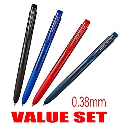Product Cover Very smooth although it is a micro point-Uni-ball Signo RT1 Rubber Grip & Click Retractable Ultra Micro & Extra Fine Point Gel Pens -0.38mm-black Blue Red Blue Black Ink-Each 1 Pen- value Set of 4