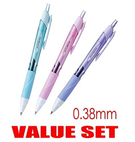 Product Cover uni-ball Jetstream Extra Fine & Micro Point Click Retractable Roller Ball Pens,-Rubber Grip Type -0.38mm-Black Ink-Color Body Type-Sky Blue,Light Pink,Lavender Body- Each 1 Pen- Value Set of 3