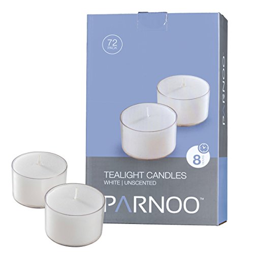 Product Cover White Tealight Candles with Clear Cup - Set of 72 Unscented Tea Lights - 8 Hour Burn Time