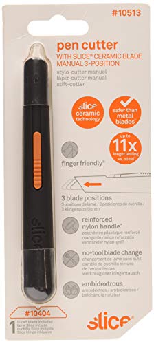 Product Cover Slice 10513 Pen Cutter, 3 Position Manual Blade, Cuts Packages, Cardboard Box, Stays Sharp up to 11x Longer Than Steel Blades