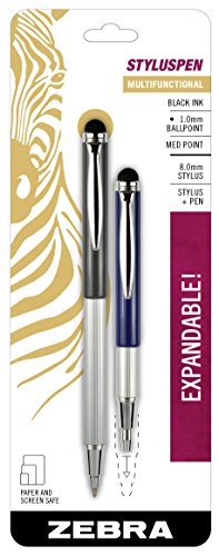 Product Cover Zebra StylusPen Telescopic Ballpoint Pen, Medium Point, 1.0mm, Black Ink, Grey and Navy Barrels, 2-Count