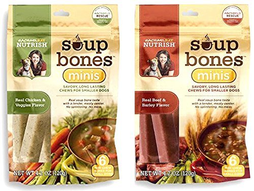 Product Cover Variety Rachael Ray Nutrish Soup Bones Minis Dog Treats For Smaller Dogs Real Beef & Barley and Real Chicken & Veggies - Each Pack 4.2 oz/ 6 Chew Treats (Minis) by Rachael Ray