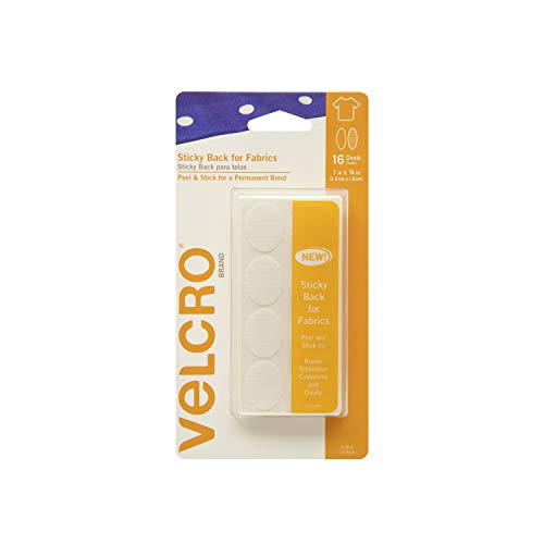 Product Cover VELCRO Brand for Fabrics | Permanent Sticky Back Fabric Tape for Alterations and Hemming | Peel and Stick - No Sewing, Gluing, or Ironing | Pre-Cut Ovals, 1 x 3/4 inch, White - 16 Sets