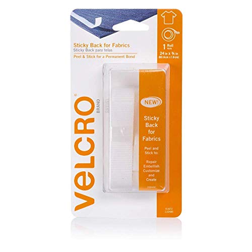 Product Cover VELCRO Brand For Fabrics | Permanent Sticky Back Fabric Tape for Alterations and Hemming | Peel and Stick - No Sewing, Gluing, or Ironing | Cut-to-Length Roll, 24 in x 3/4, White