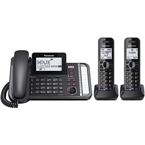 Product Cover Panasonic 2-Line Corded/Cordless Phone System with 2 Handsets - Answering Machine, Link2Cell, 3-Way Conference, Call Block, Long Range DECT 6.0, Bluetooth - KX-TG9582B (Black)