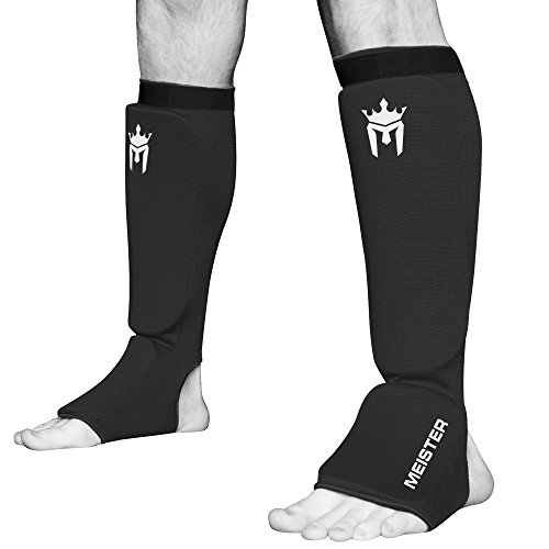 Product Cover Meister MMA Elastic Cloth Shin & Instep Padded Guards (Pair) - Black - Large/X-Large