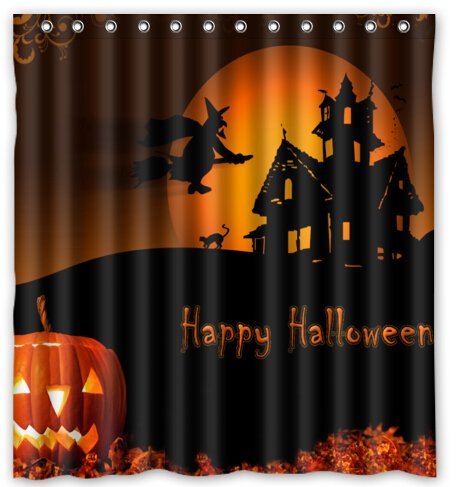Product Cover Custom Halloween Pumpkin Waterproof Polyester Fabric Shower Curtain 66