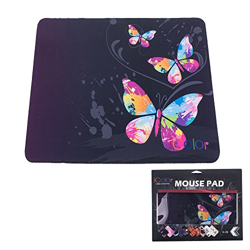Product Cover iColor Colorful Butterfly Anti-Slip Mouse Pad Mice Pad Mat Mousepad For Office, Computer, Laptop & Mac Optical Laser Mouse- Durable & Comfortable & Lightweight For Easy Typing & Pain Relief MP-017