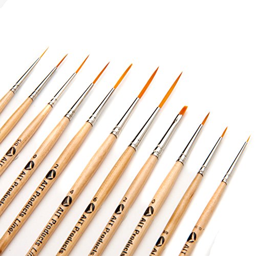 Product Cover AIT Art Fine Detail Paint Brush Set - 11 Paint Brushes - Liner, Round, Flat - Handmade in USA for Trusted Performance with Oil, Acrylic, and Watercolor