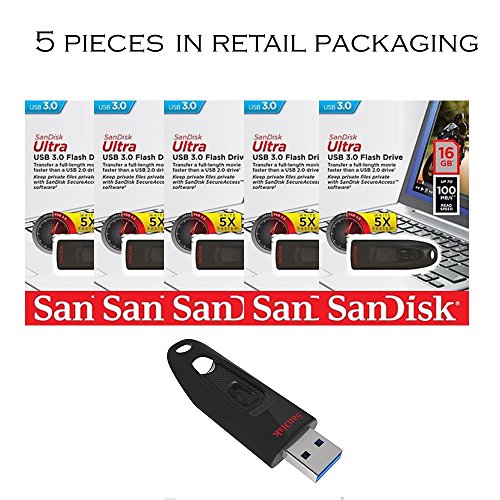 Product Cover SanDisk Cruzer Ultra 16GB USB 3.0 Flash Drive SDCZ48-016G-U46 up to 100MB/s (Pack of 5)
