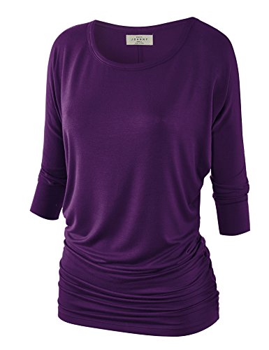 Product Cover Made By Johnny Women's Crew/V Neck 3/4 Sleeve Drape Dolman Shirt Top with Side Shirring XS-5XL Plus Size-Made in USA