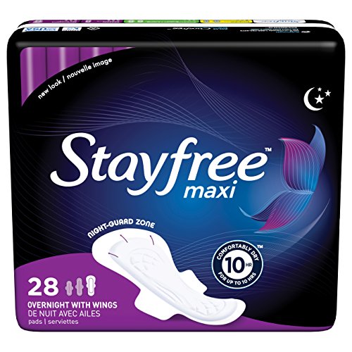Product Cover Stayfree Maxi Overnight Pads with Wings For Women, Reliable Protection and Absorbency of Feminine Periods, 28 Count
