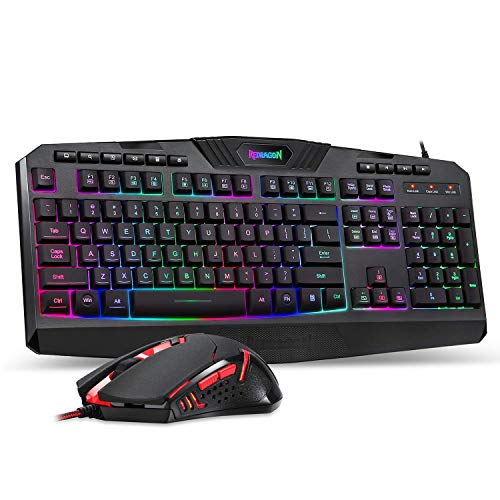 Product Cover Redragon S101 Wired Gaming Keyboard and Mouse Combo, RGB Backlit Gaming Keyboard with Multimedia Keys, Wrist Rest, PLUS RED LED Gaming Mouse with 3200 DPI for Windows PC Gamers - (Black)
