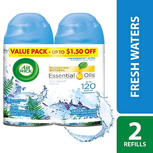 Product Cover Air Wick Pure Freshmatic 2 Refills Automatic Spray, Fresh Waters, 2ct, Air Freshener, Essential Oil, Odor Neutralization, Packaging May Vary