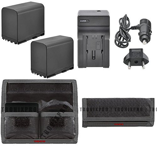 Product Cover 2 BP-970G Rechargeable Batteries + Car / Home Charger + Battery Pouch for Canon GL-1 GL-2 XM-1 XM-2 XL-1 XL-1S XL-2 XL-H1 XL-H1A XL-H1S and Other Models Camera
