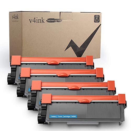Product Cover V4INK Compatible Toner Cartridge Replacement for Brother TN630 TN660 TN-660 (Black, 4-Pack) for use in Brother HL-L2300D HL-L2320D HL-L2340DW HL-L2360DW HL-L2380DW MFC-L2720DW MFC-L2740DW DCP-L2540DW