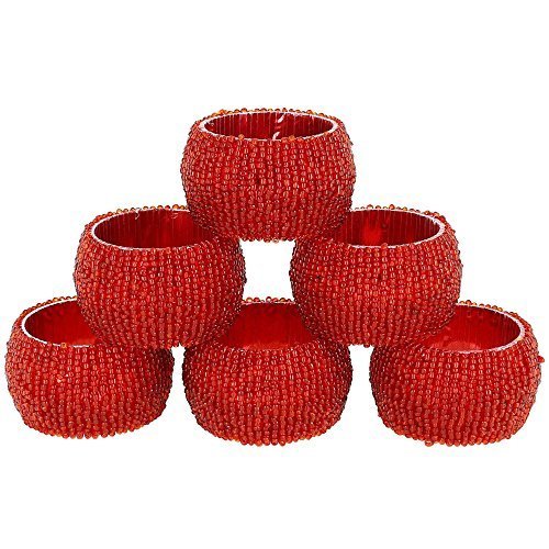 Product Cover Set of 6 Red Beaded Table Decoration Napkin Rings - Perfect for Parties by ShalinIndia