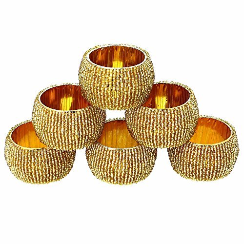 Product Cover                                        Shalinindia Handmade Indian Gold Beaded Napkin Rings - Set of 6 Rings