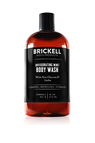 Product Cover Brickell Men's Invigorating Mint Body Wash for Men, Natural and Organic Deep Cleaning Shower Gel with Aloe, Glycerin, and Jojoba, Sulfate Free, 16 Ounce, Scented