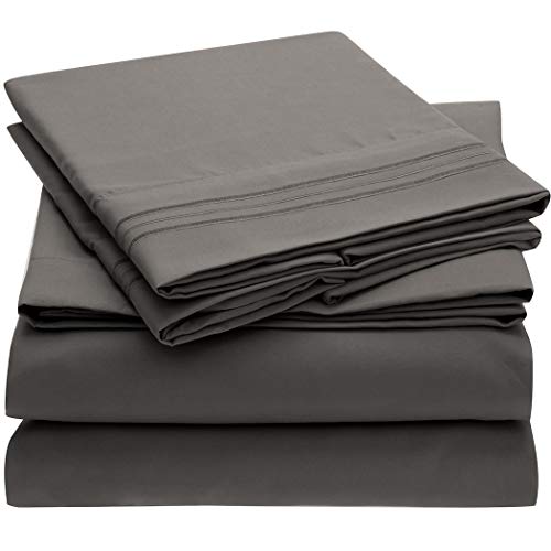 Product Cover Mellanni Bed Sheet Set - Brushed Microfiber 1800 Bedding - Wrinkle, Fade, Stain Resistant - Hypoallergenic - 4 Piece (King, Gray)