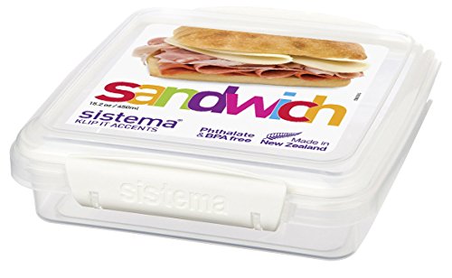 Product Cover Sistema KLIP IT Accents Collection Sandwich Box Food Storage Container, 15.2 oz./0.5 L, Color Received May Vary