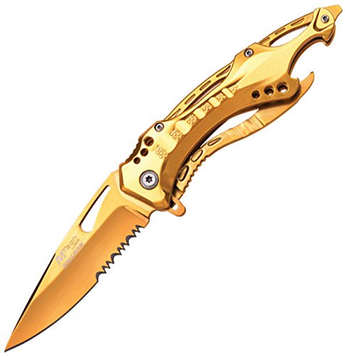 Product Cover MTech USA Ballistic MT-A705GD Spring Assist Folding Knife, Gold Half-Serrated Blade, Gold Handle, 4.5-Inch Closed