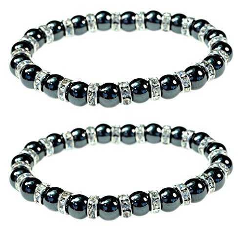 Product Cover Women's Magnetic Hematite Bracelets with Shiny Rhinestones by PURPLE WHALE| Heals Arthritis and General Pain, Gemstones for Healthy Blood Circulation - Set of 2