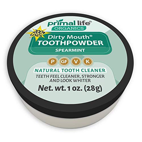 Product Cover Primal Life Organics | Dirty Mouth Organic Tooth Powder | Gently Polishes, Whitens, Re-Mineralizes, Strengthens Teeth | 1 Ounce (3 Month Supply) | Spearmint