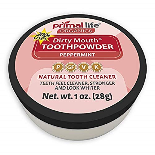 Product Cover Primal Life Organics | Dirty Mouth Organic Tooth Powder | Gently Polishes, Whitens, Re-Mineralizes, Strengthens Teeth | 1 Ounce (3 Month Supply) | Peppermint