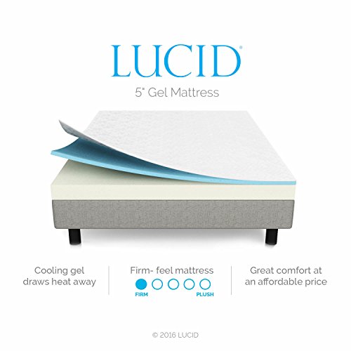 Product Cover LUCID 5 Inch Gel Memory Foam Dual-Layered-CertiPUR-US Certified-Firm Feel-Twin XL Size Mattress, White