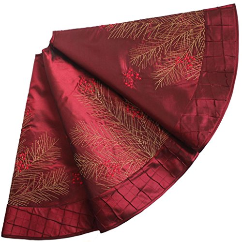 Product Cover X.Sem Deluxe Embroidered Pine Branches Cherry with Pintuck Border,Extra Large ,Christmas Tree Skirt-50