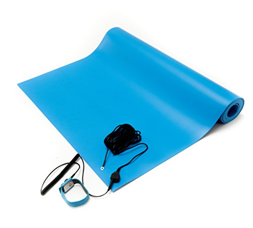 Product Cover Bertech ESD Mat Kit with a Wrist Strap and a Grounding Cord, 18 Wide x 30 Long x 0.093 Thick, Blue