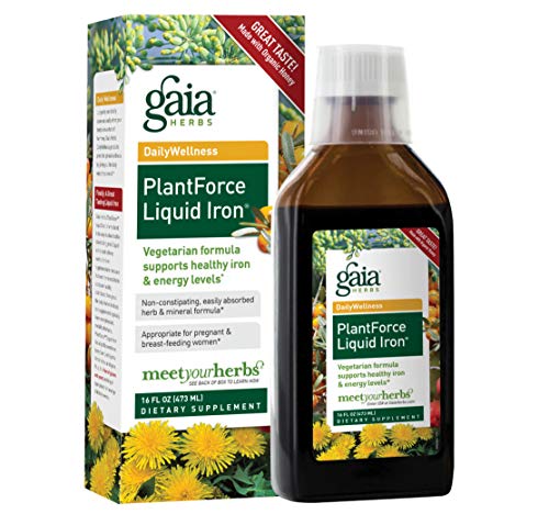 Product Cover Gaia Herbs PlantForce Liquid Iron Supplement, 16 Ounce - Supports Healthy Iron and Energy Levels, Great-Tasting Vegetarian Herbal Formula
