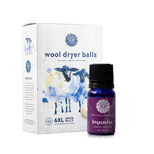 Product Cover Woolzies Wool Dryer Balls Organic: 6 XL Laundry Balls for Dryer + 10 ml Lavender Essential Oil Combo for use as 100% Pure and Natural Fabric Softener | Best Scented Wool Balls Laundry
