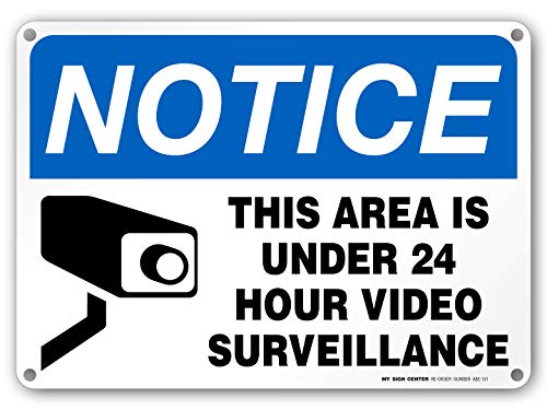 Product Cover 24 Hour Video Surveillance Sign, Security Camera Sign Warning for Home or Business CCTV Monitoring System, Outdoor Rust-Free Metal, 10