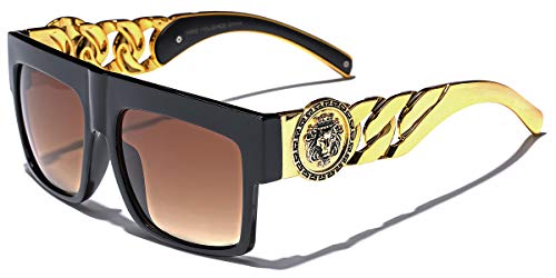 Product Cover Flat Top Gold Chain Link Hip Hop Rapper Aviator Celebrity Sunglasses