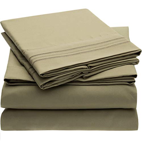Product Cover Mellanni Bed Sheet Set - Brushed Microfiber 1800 Bedding - Wrinkle, Fade, Stain Resistant - 3 Piece (Twin, Olive Green)