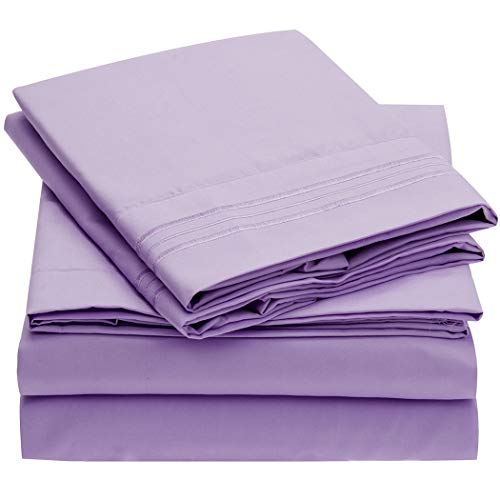 Product Cover Mellanni Bed Sheet Set - Brushed Microfiber 1800 Bedding - Wrinkle, Fade, Stain Resistant - 4 Piece (Full, Violet)