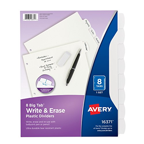 Product Cover Avery Big Tab Write & Erase Durable Plastic Dividers, 8 White Tabs, 1 Set (16371)